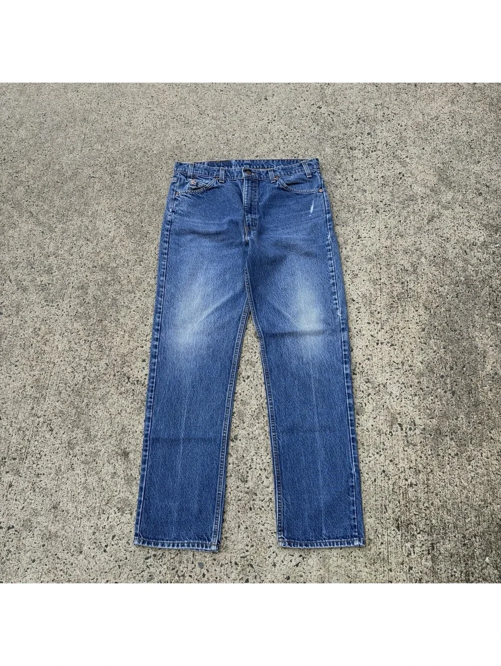Vintage 90s Levi’s 505 Orange Tab Dark Wash Faded Grunge Biker Jeans Denim 36x32